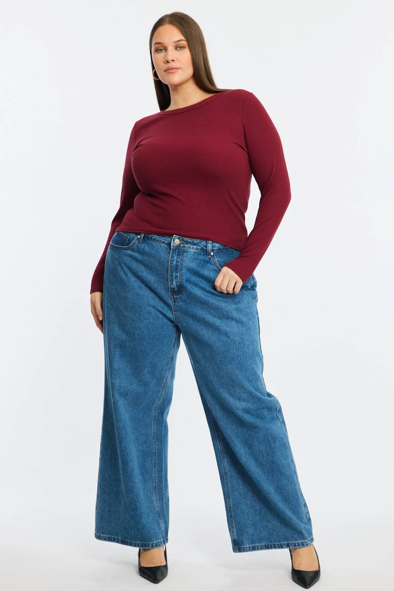 Red T-shirt Long Sleeve Crew Neck - Image 2