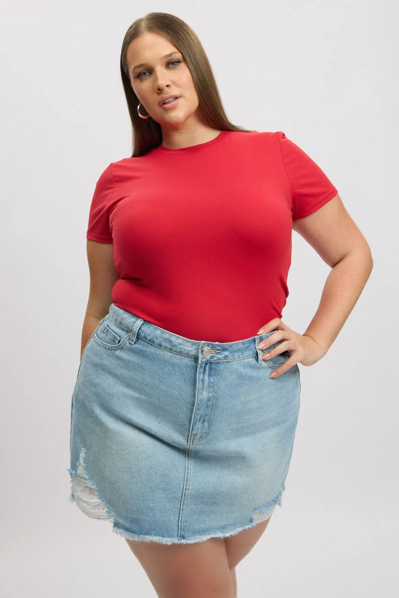 Red T-Shirt Short Sleeve Crop Top