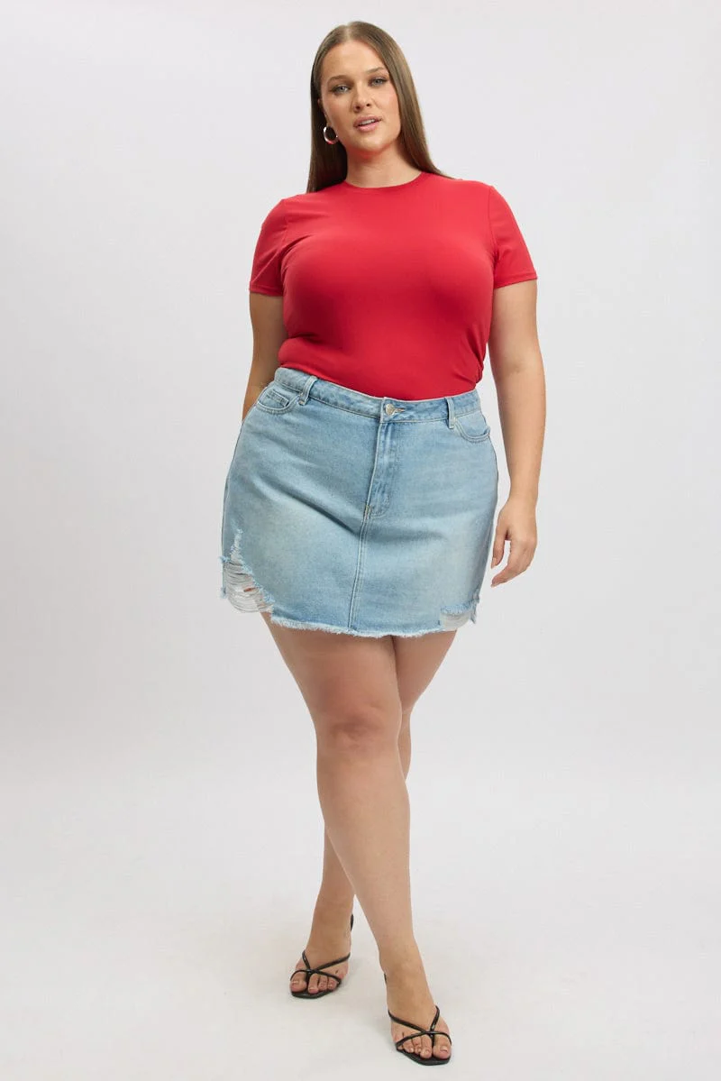 Red T-Shirt Short Sleeve Crop Top - Image 2