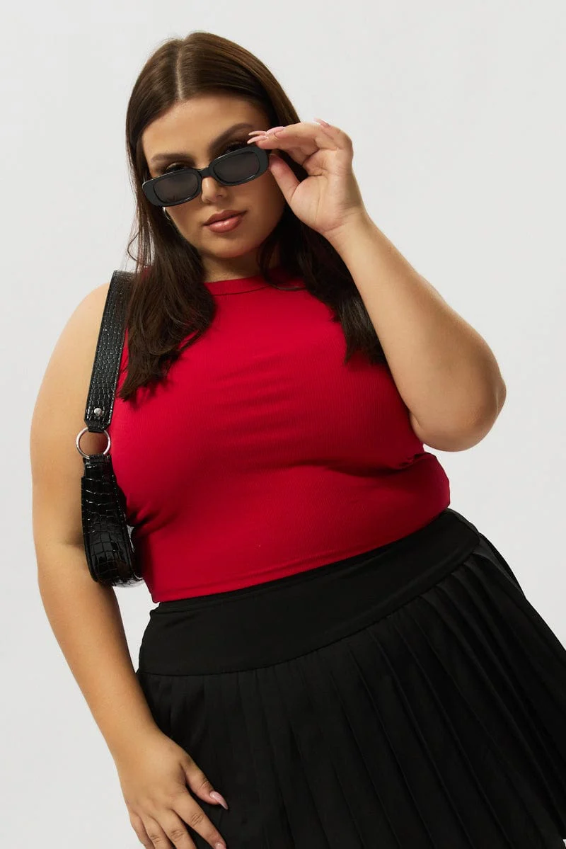 Red Tank Top Crew Neck Rib