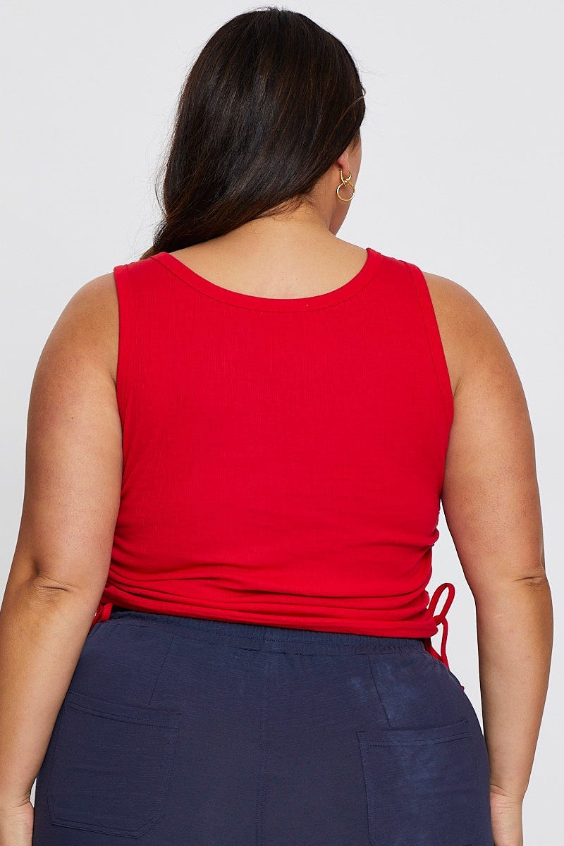 Red Tank Top Round Neck Sleeveless Jersey Drawstring - Image 4