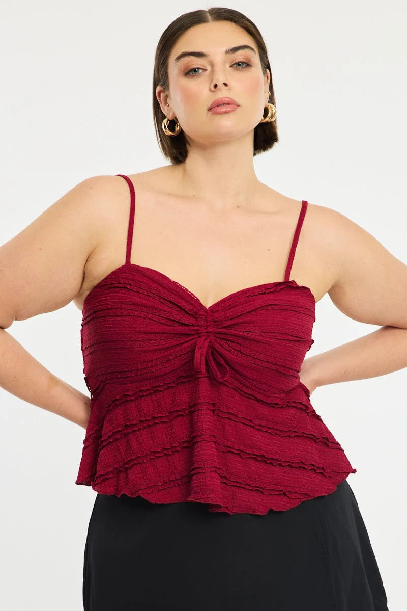 Red Texture Cami Top Lace