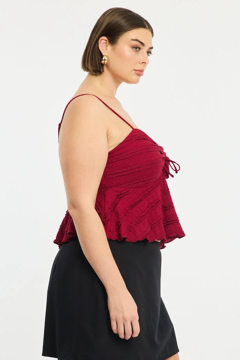 Red Texture Cami Top Lace - Image 3