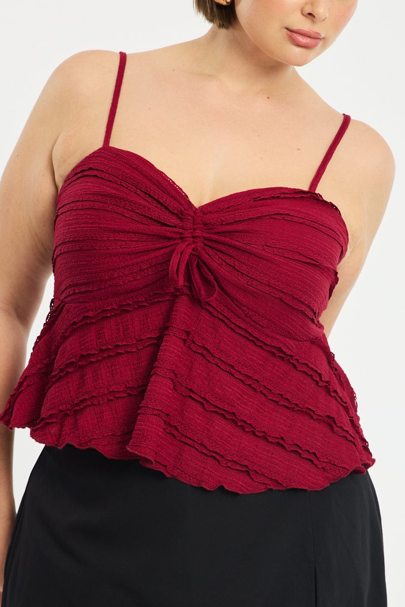 Red Texture Cami Top Lace - Image 5