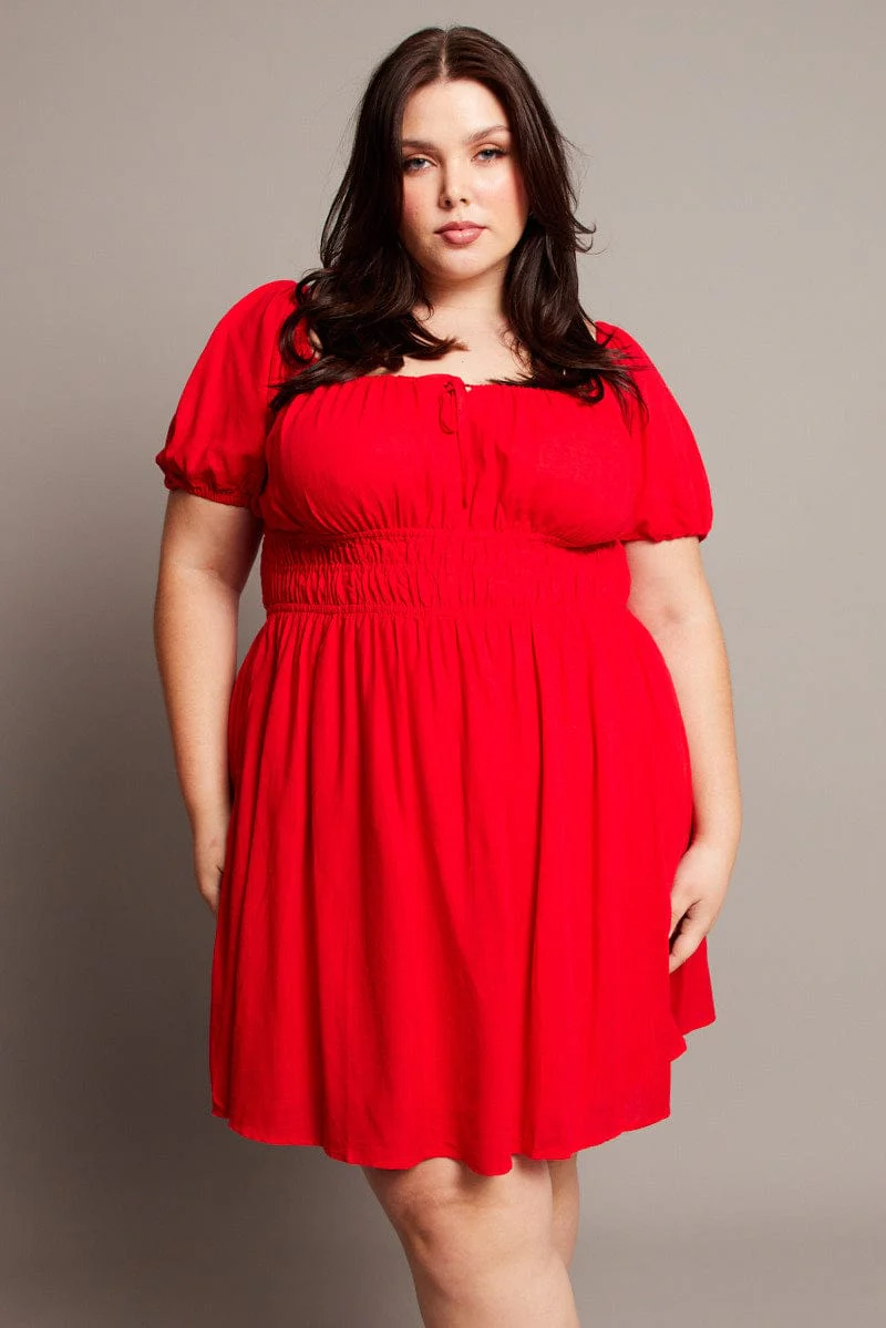 Red Tie Front Scoop Neck Mini Dress - Image 2