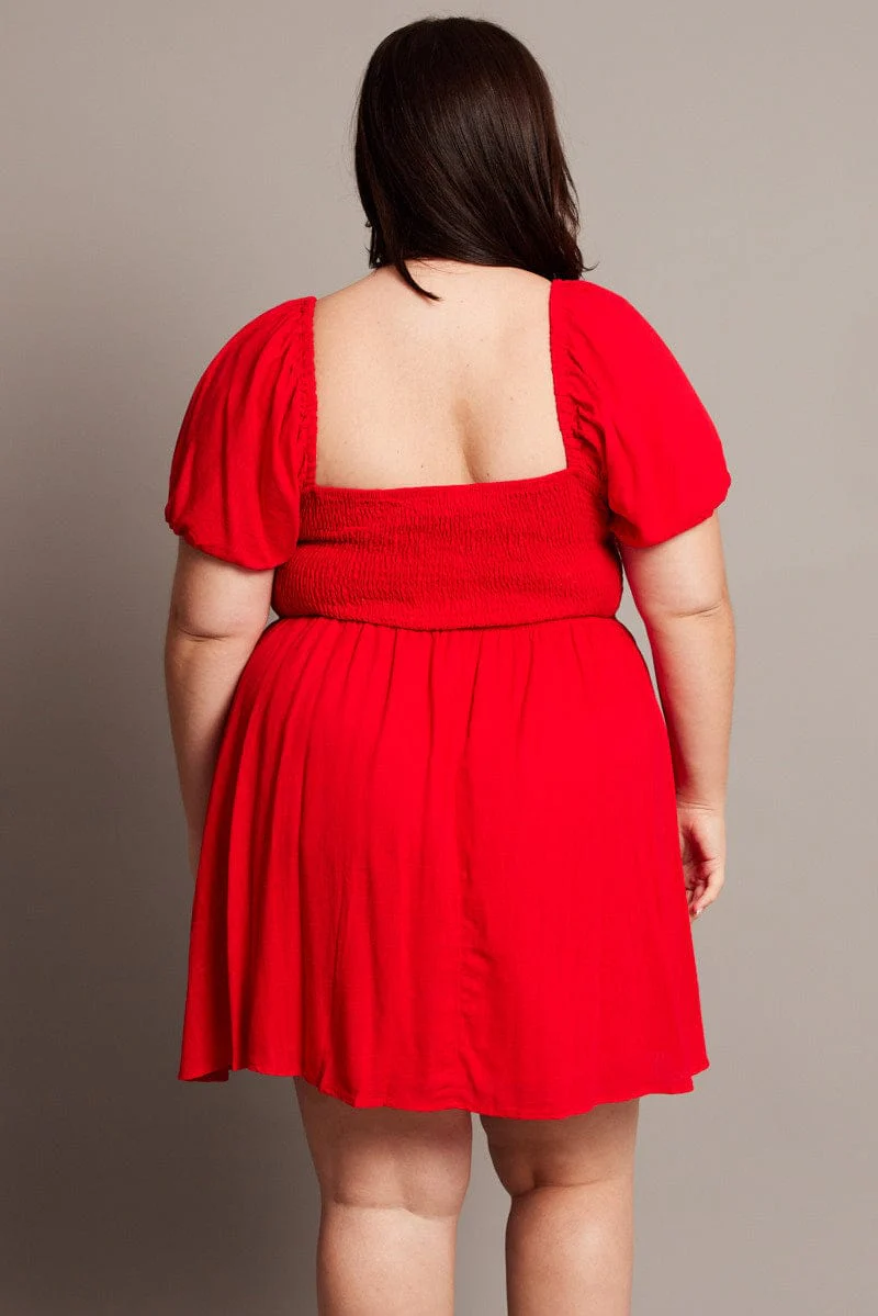 Red Tie Front Scoop Neck Mini Dress - Image 5