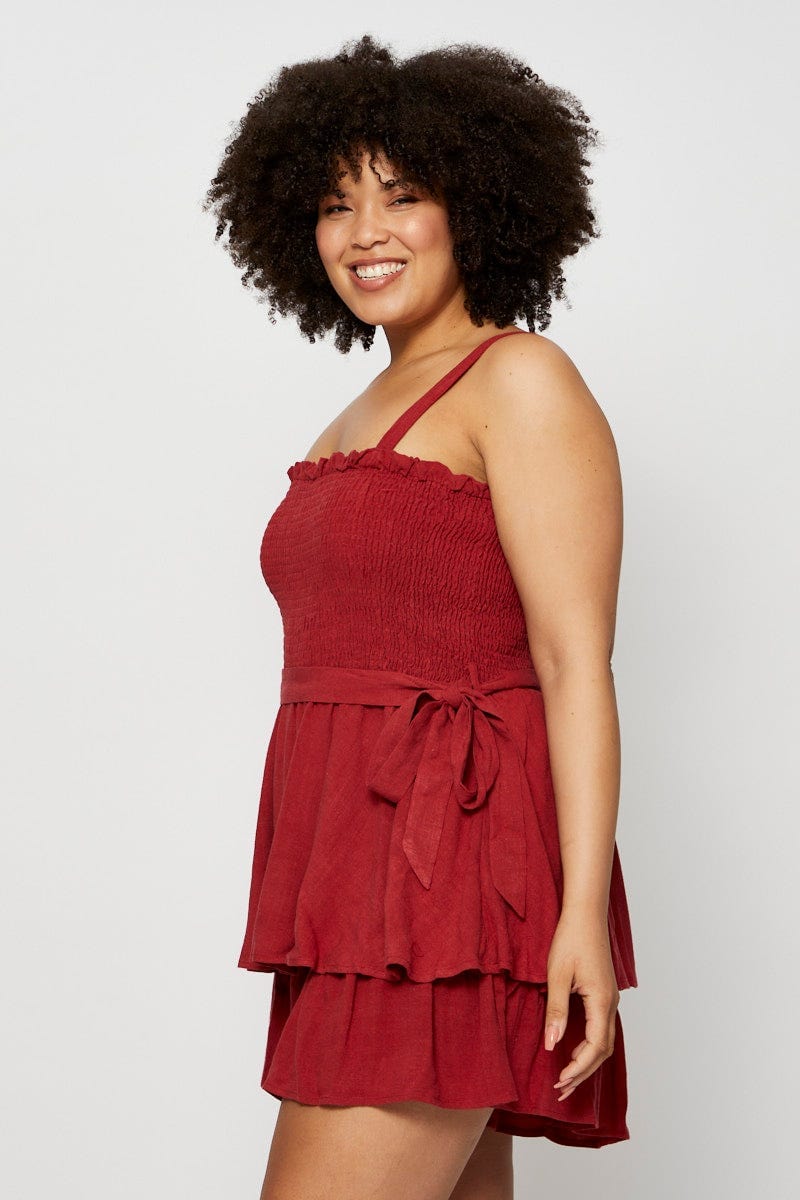Red Tie Playsuit Square Neck Sleeveless - Image 4