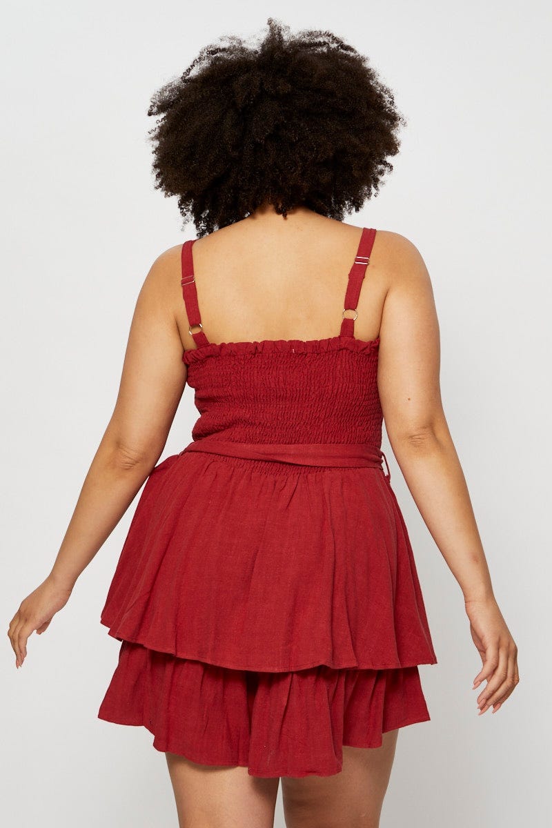 Red Tie Playsuit Square Neck Sleeveless - Image 5