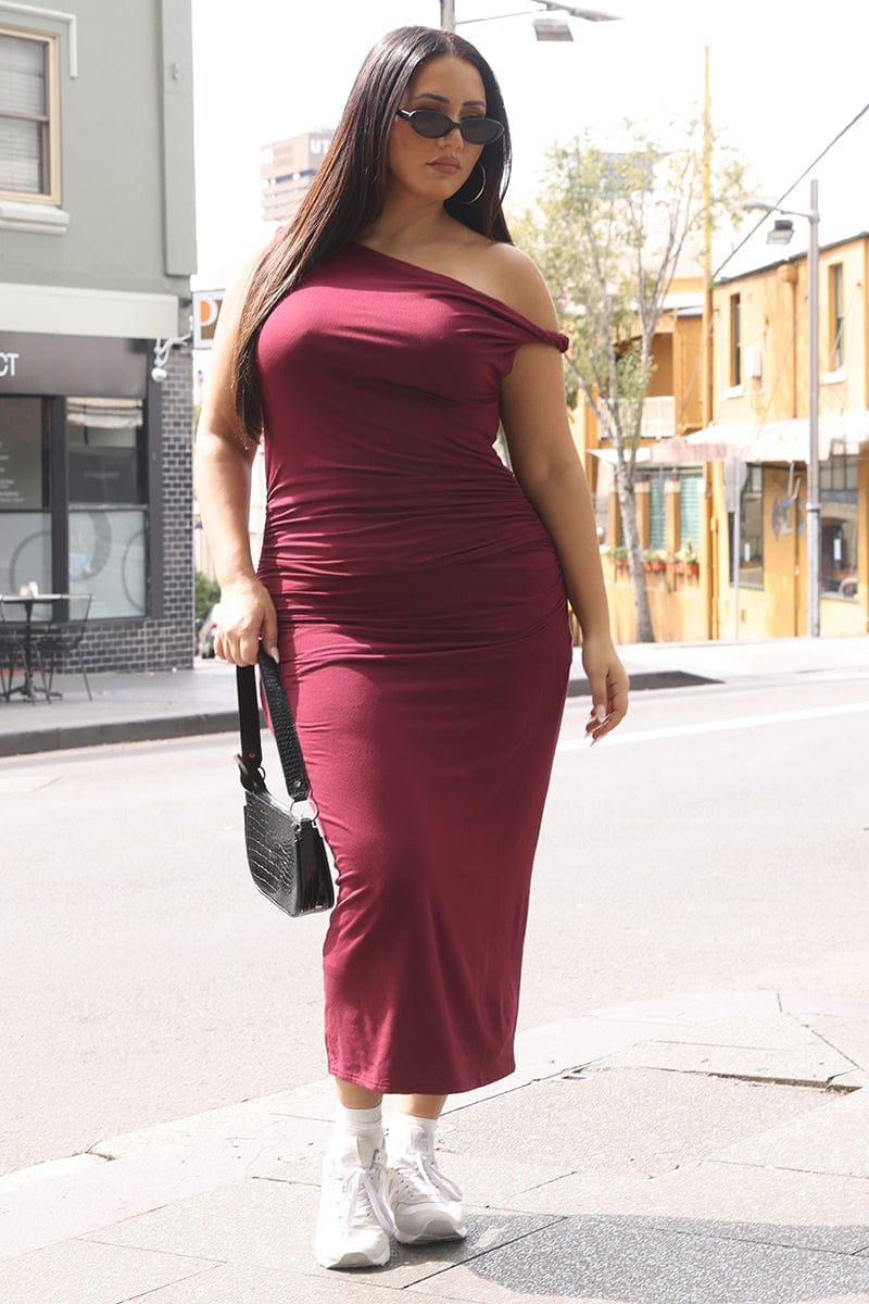 Red Twist Off Shoulder Supersoft Maxi Dress