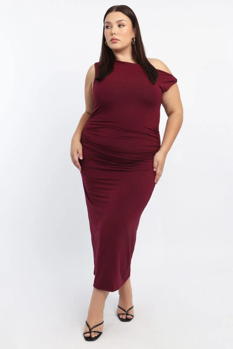 Red Twist Off Shoulder Supersoft Maxi Dress - Image 3