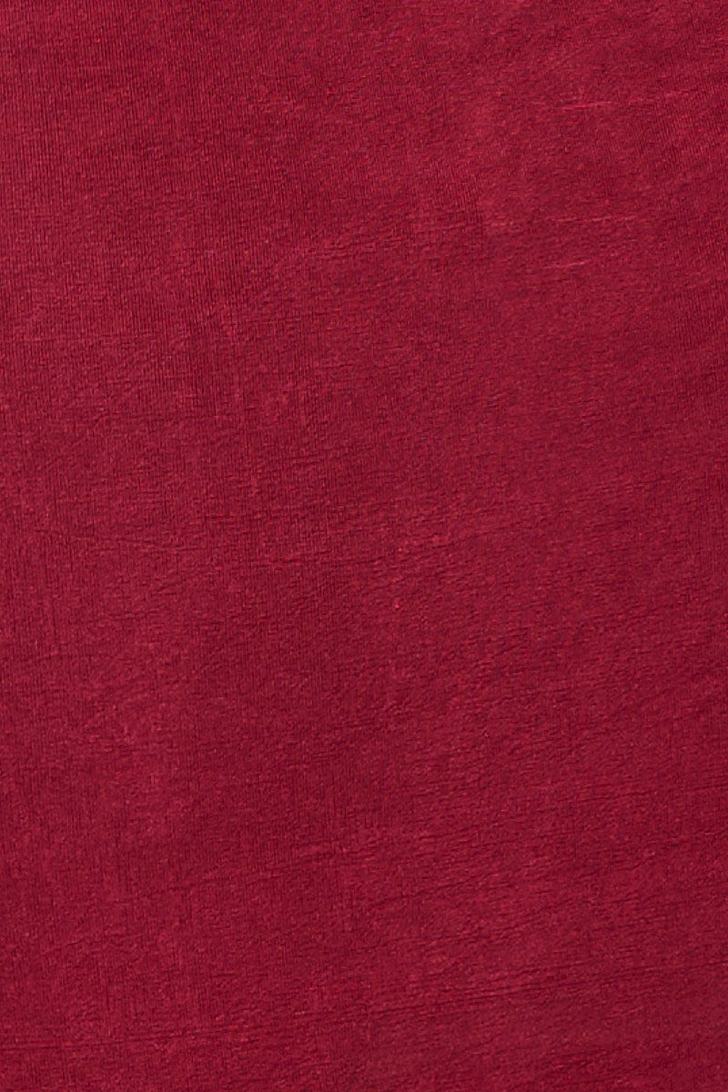 Red V-neck Top Split Detail Asymmetric Long Sleeve - Image 5