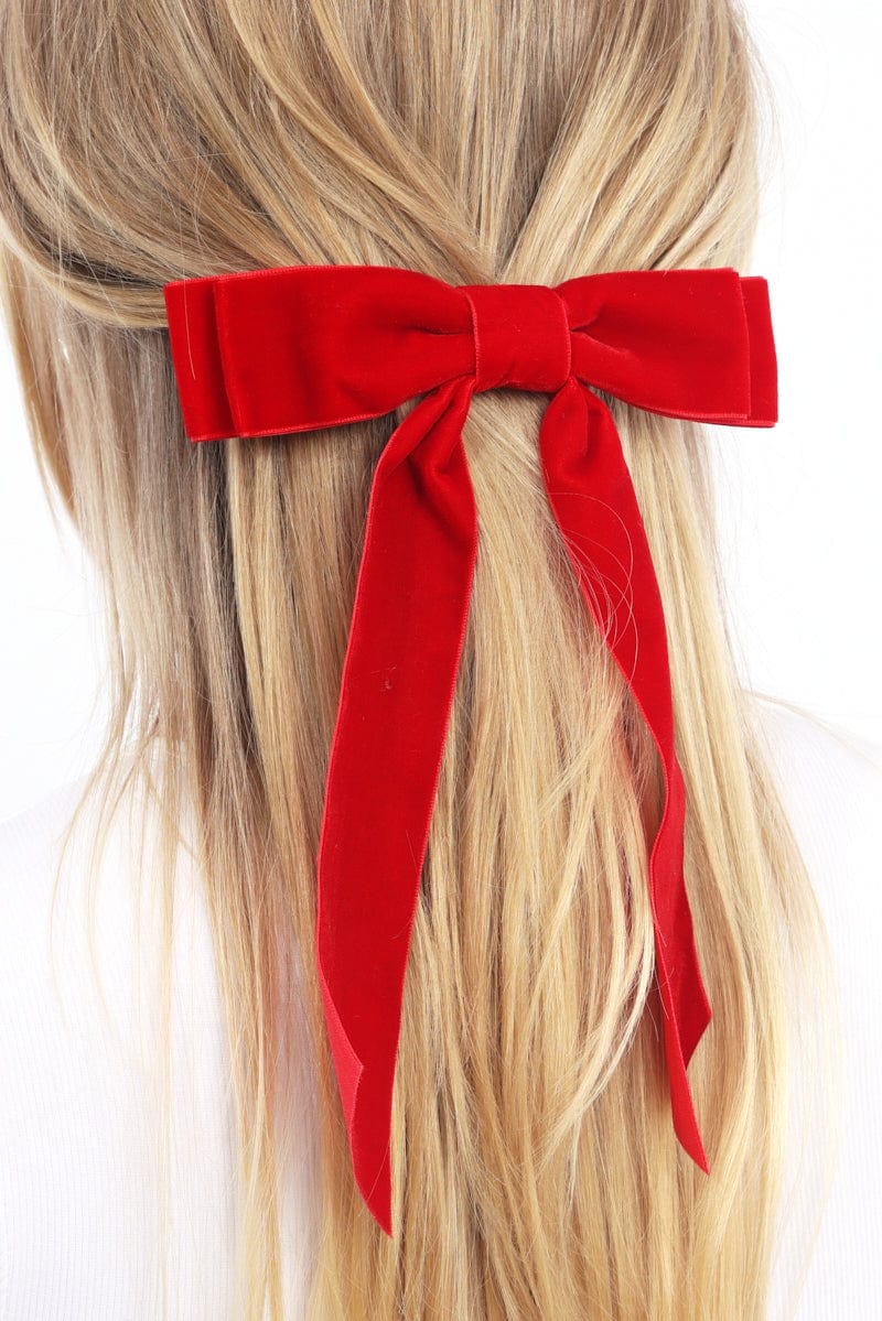 Red Velvet Hair Bow - Image 2