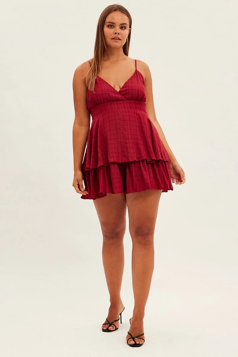 Red Wrap Playsuit Sleeveless Ruffle - Image 2
