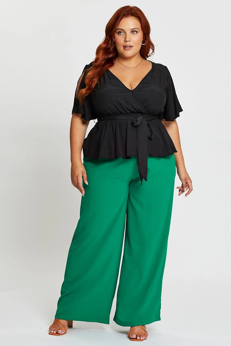 Red Wrap Top Peplum Short Sleeve - Image 4
