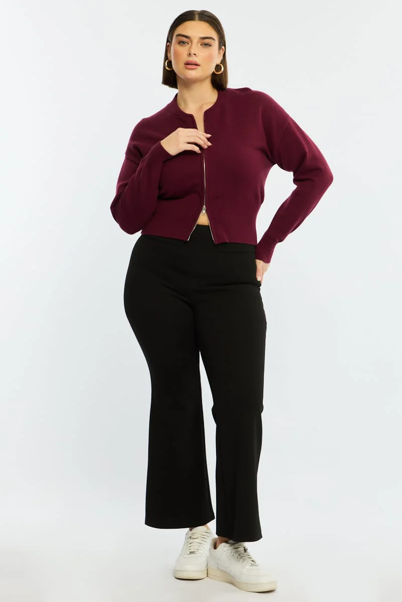 Red Zip Front Knit Jumper Long Sleeve - Image 3