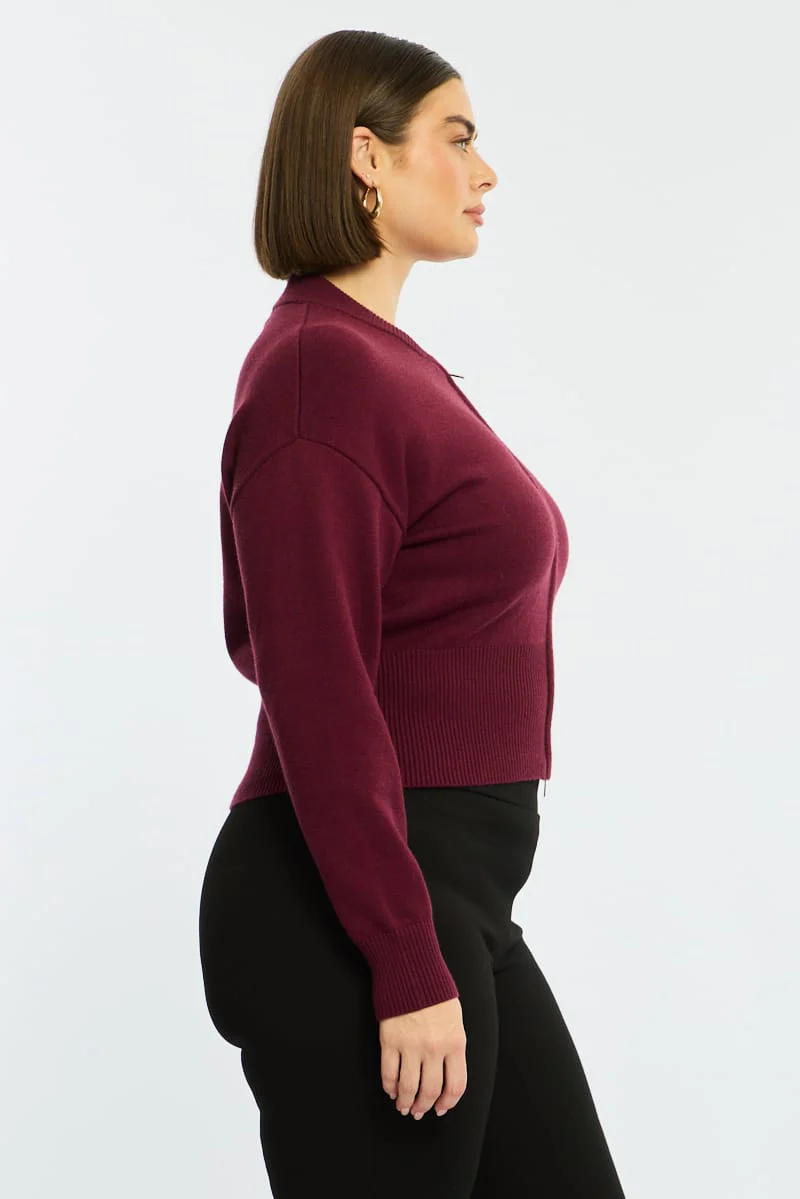 Red Zip Front Knit Jumper Long Sleeve - Image 5