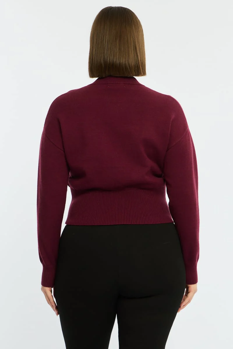 Red Zip Front Knit Jumper Long Sleeve - Image 6