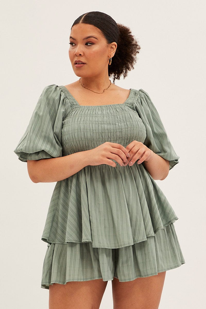 Sage Shirred Playsuit Short Sleeve Square Neck - Image 3