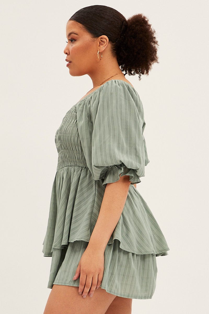 Sage Shirred Playsuit Short Sleeve Square Neck - Image 4