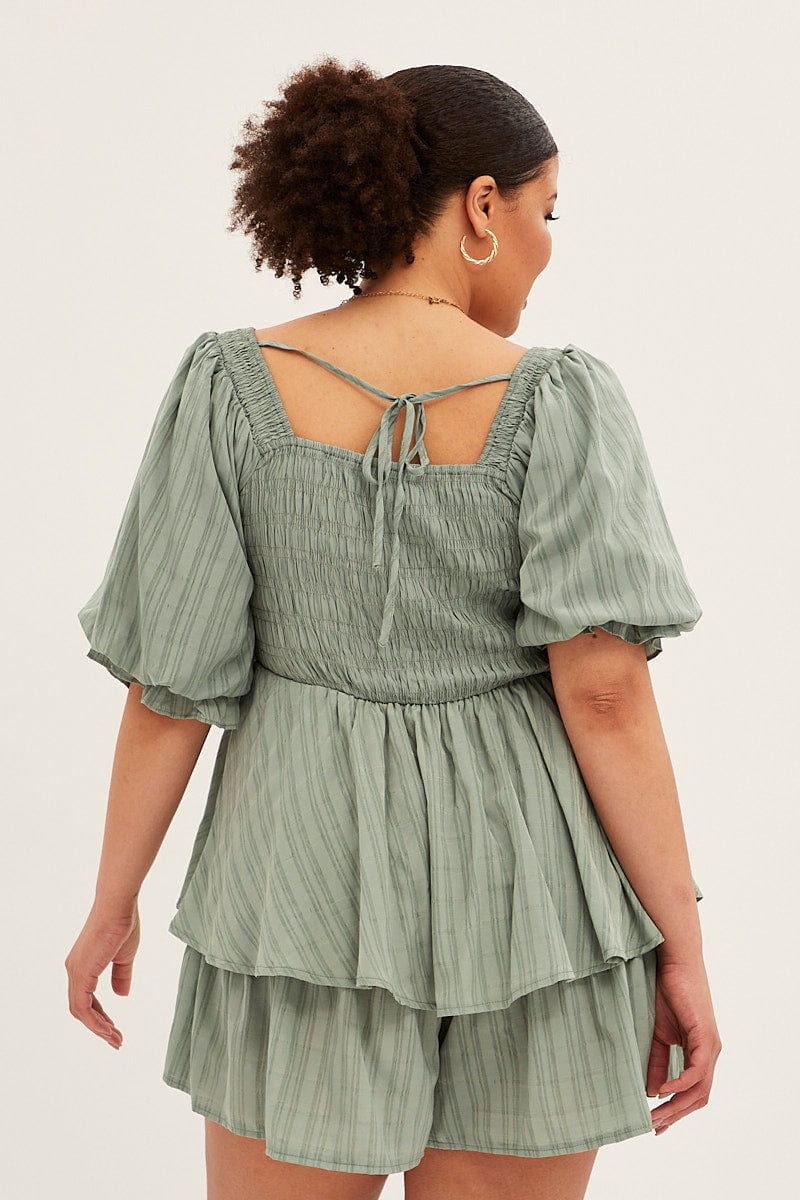 Sage Shirred Playsuit Short Sleeve Square Neck - Image 5