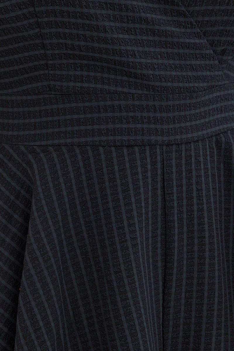 Dark Navy Short Playsuit Flare Sleeve Textured Stripe - Image 6