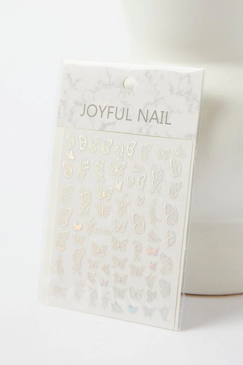Silver Butterfly Pattern Nail Art Sticker Decals - Image 2