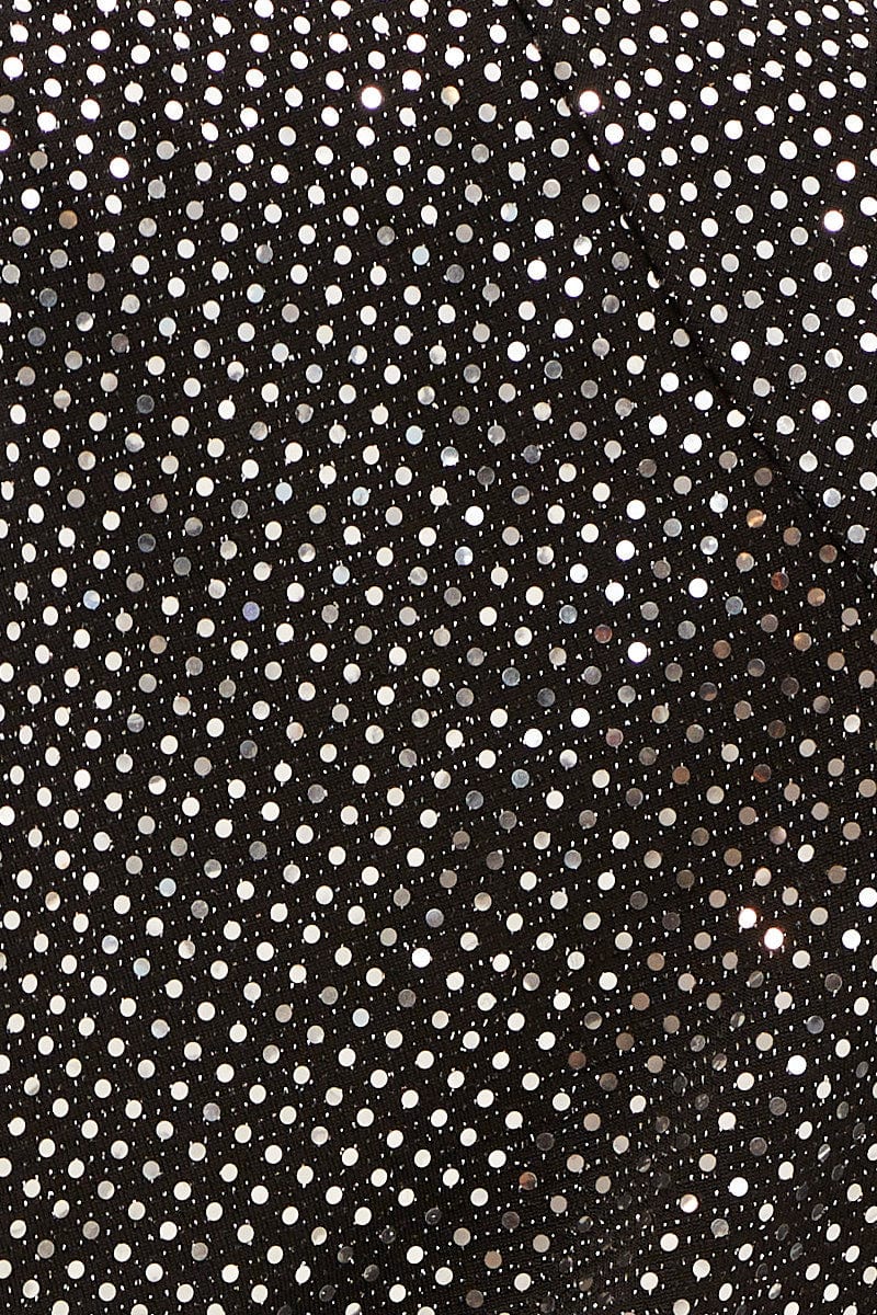 Silver Crop Top One Sleeve Sequin Jersey - Image 6