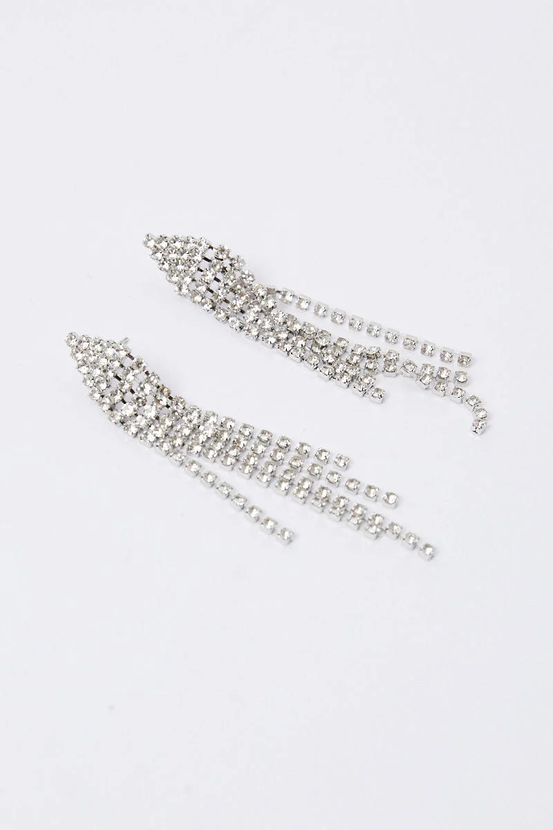 Silver Rhinestone Drop Earrings - Image 2