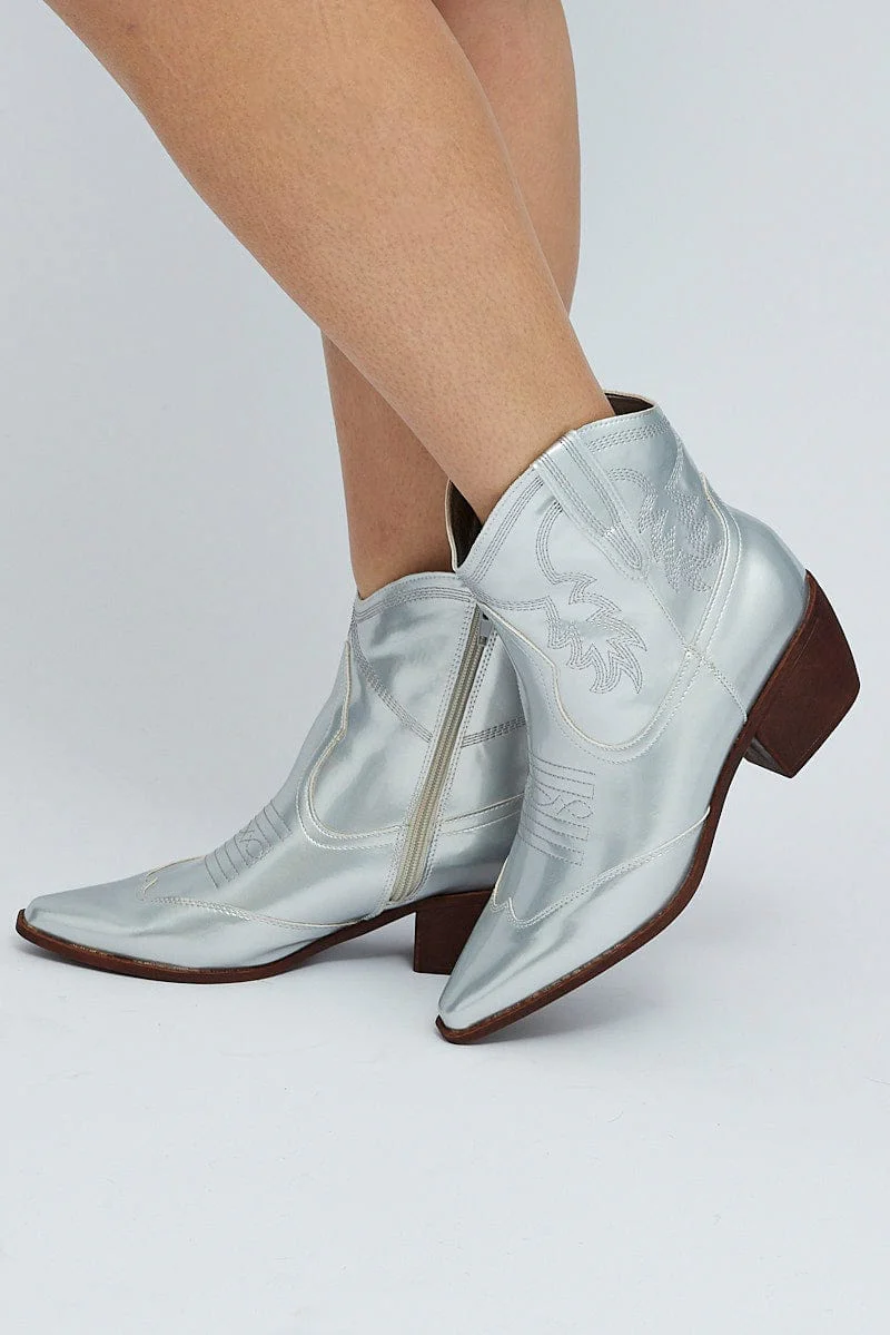 Silver Western Ankle Boots