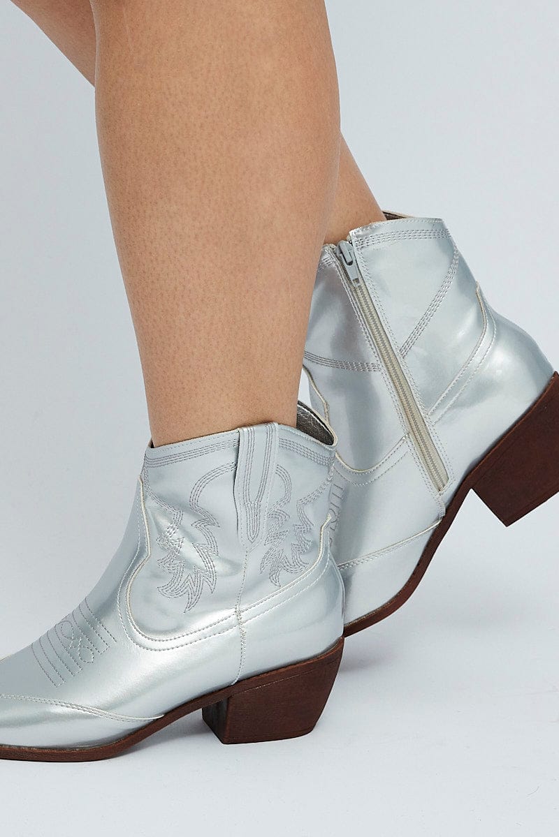 Silver Western Ankle Boots - Image 2