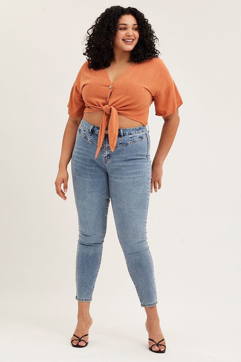 Steel Blue High Rise Acid Wash Skinny Denim Jeans - Image 3