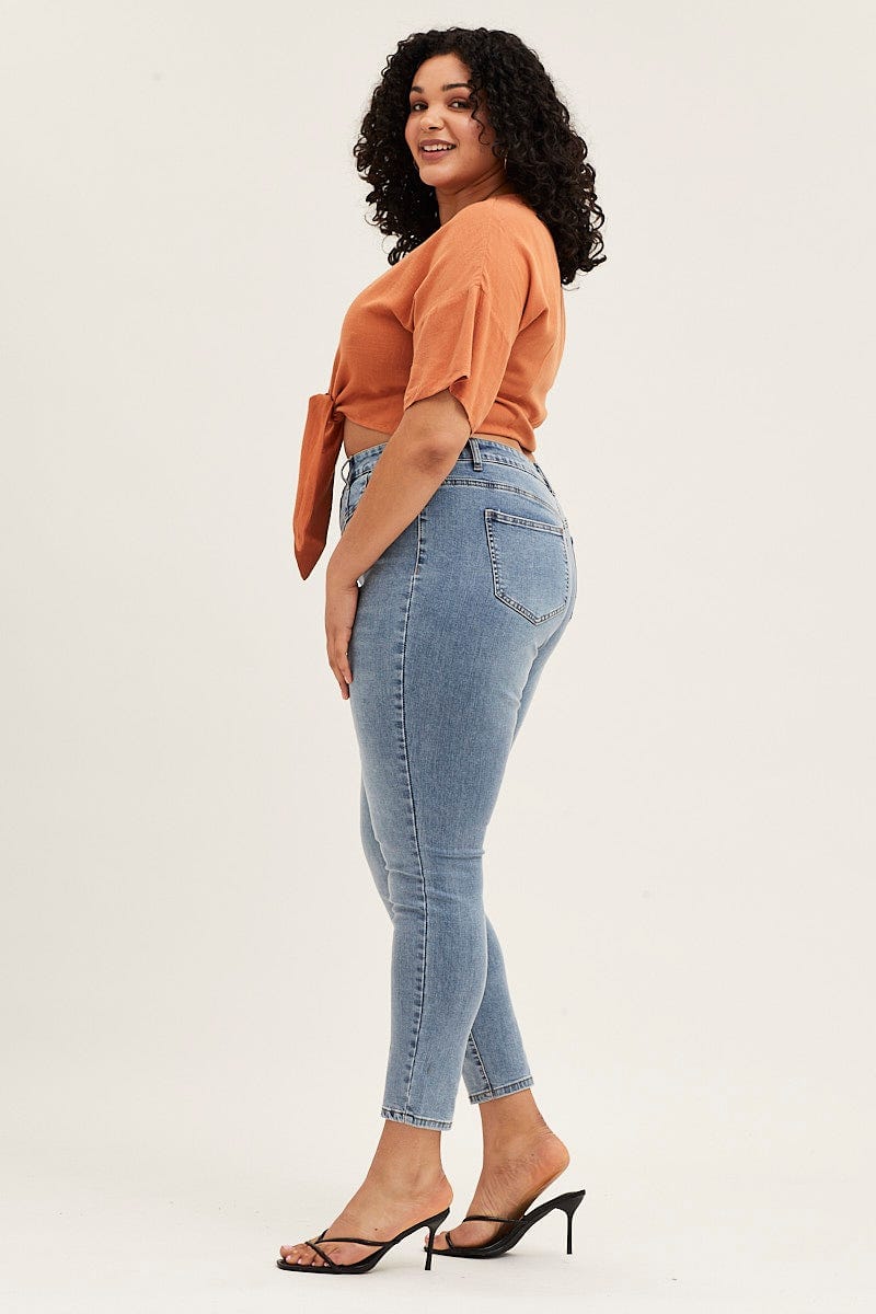 Steel Blue High Rise Acid Wash Skinny Denim Jeans - Image 4