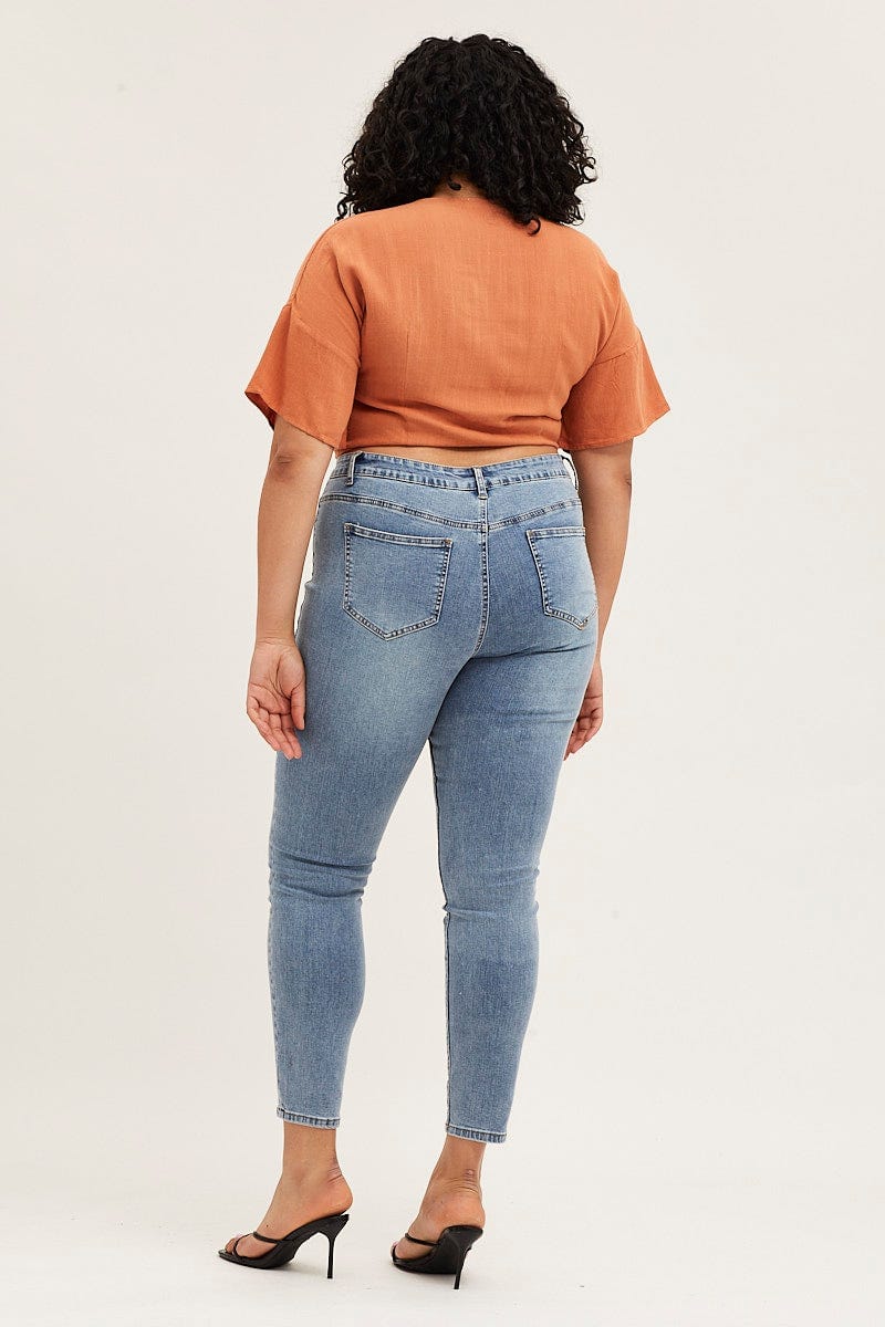 Steel Blue High Rise Acid Wash Skinny Denim Jeans - Image 5