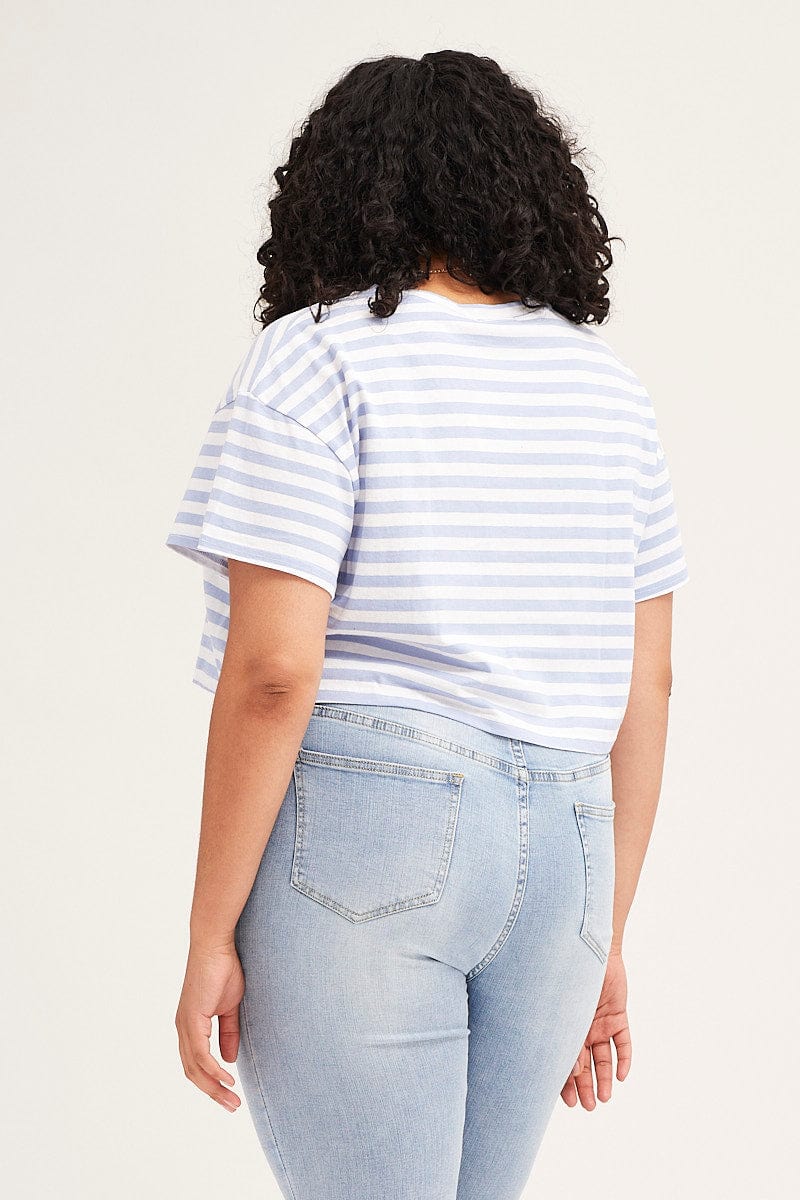 Stripe Crew Neck Short Sleeve Semi Crop T-shirt - Image 5