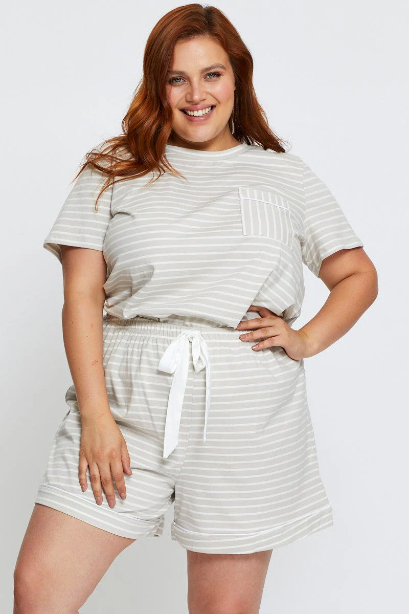 Stripe Jersey T-shirt And Short Pyjama Set - Image 3
