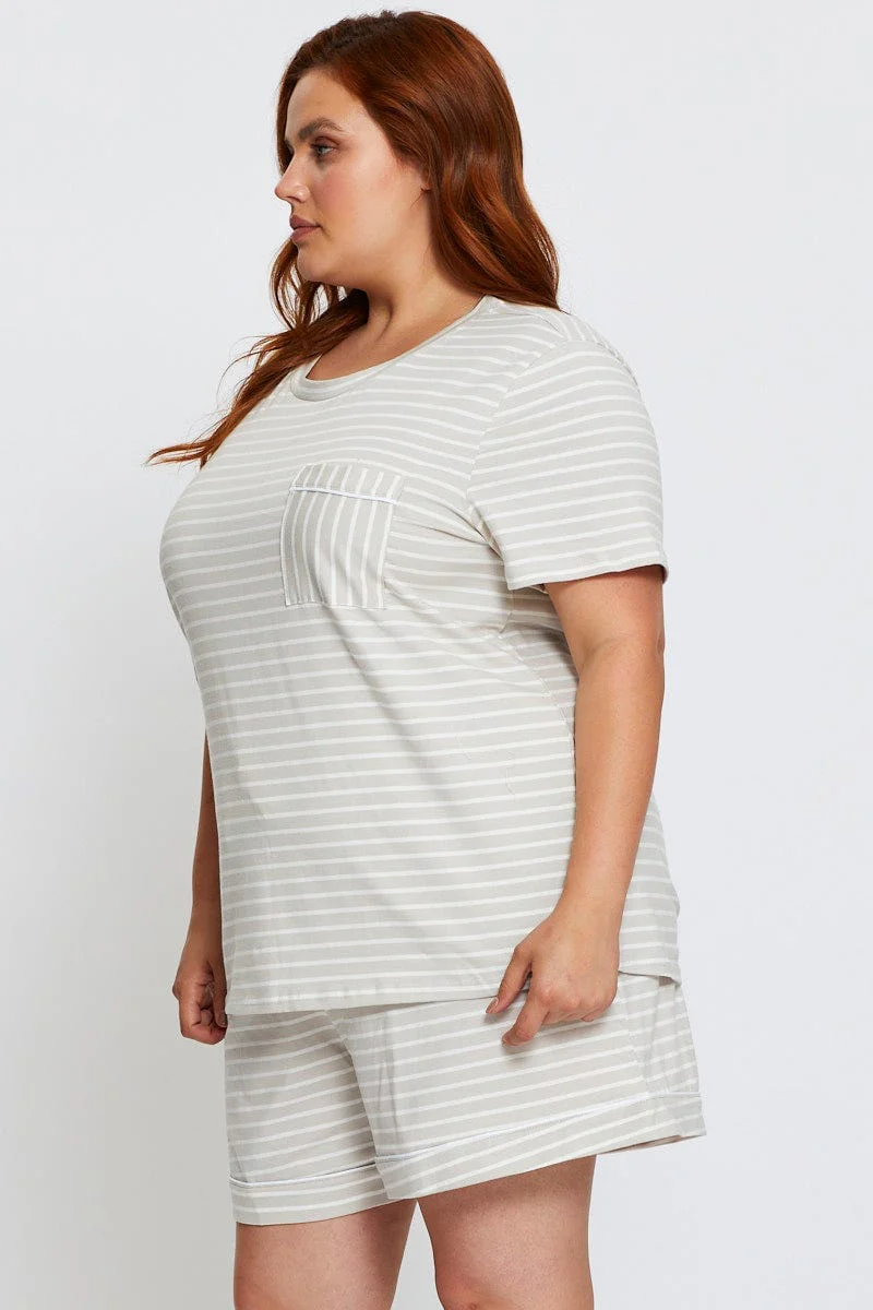 Stripe Jersey T-shirt And Short Pyjama Set - Image 4