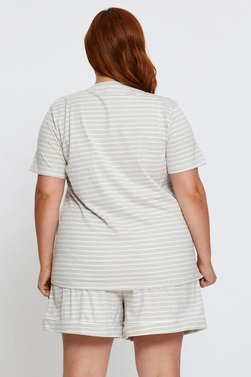 Stripe Jersey T-shirt And Short Pyjama Set - Image 5