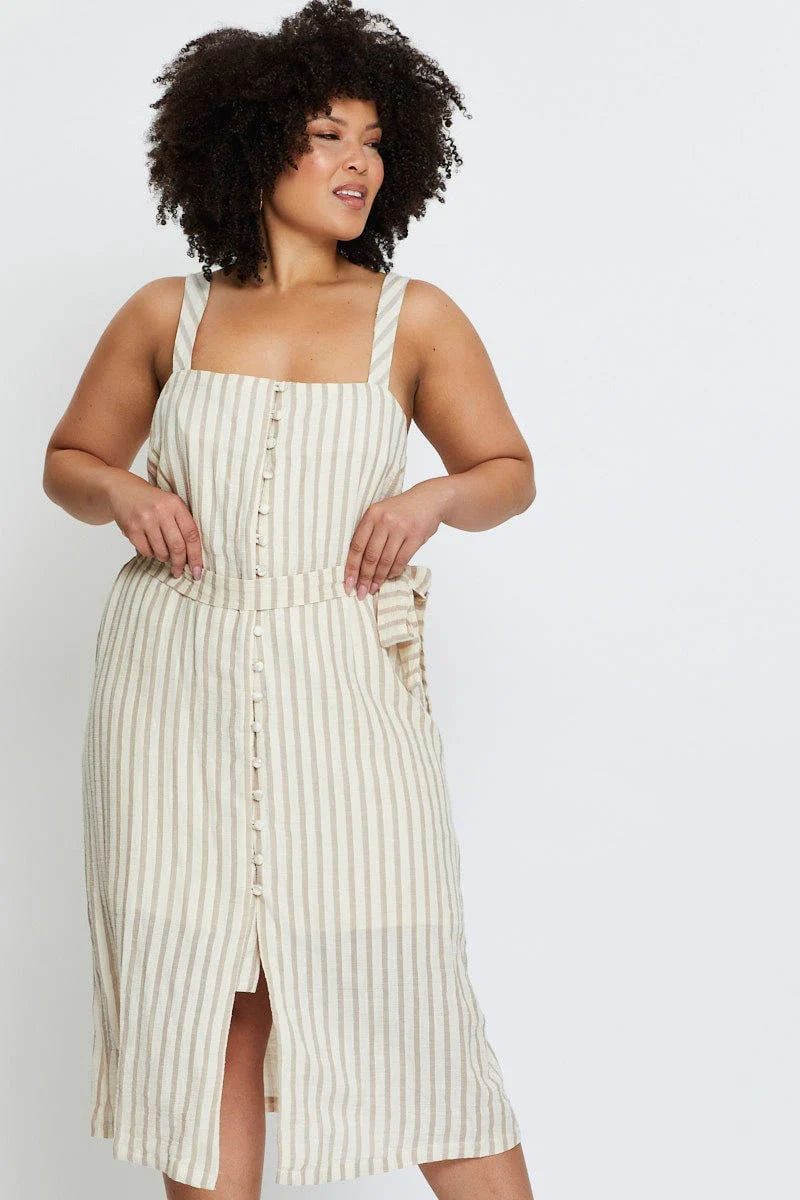 Stripe Midi Dress Square Neck Sleeveless - Image 3