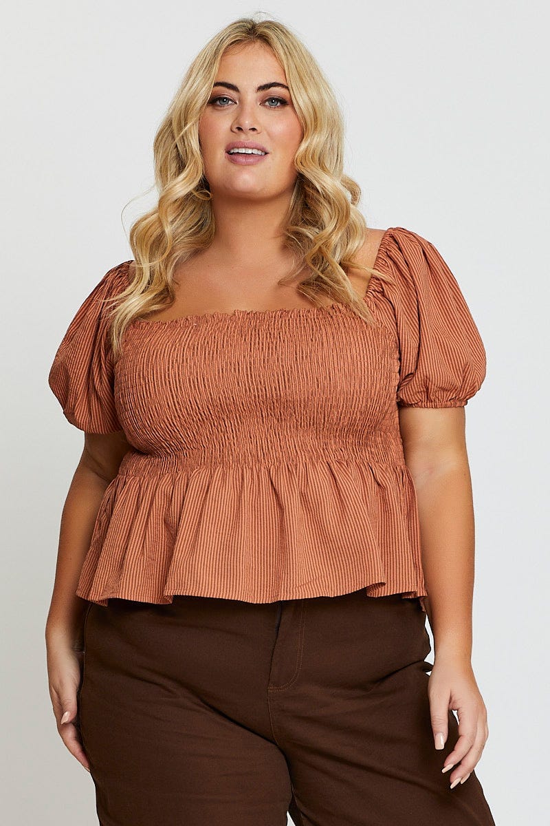 Stripe Peplum Top Short Sleeve