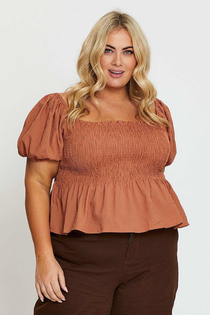 Stripe Peplum Top Short Sleeve - Image 3