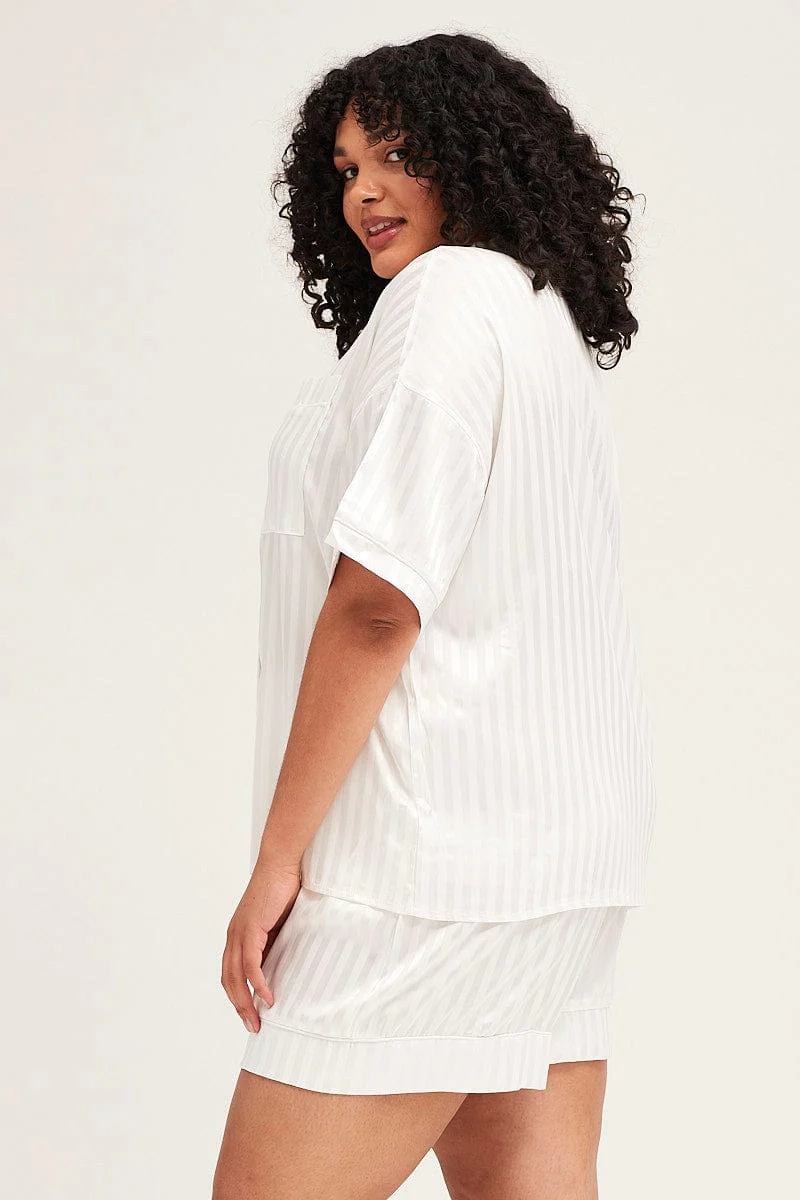 Stripe Pyjamas Set Short Sleeve Collared Shorts Satin - Image 4