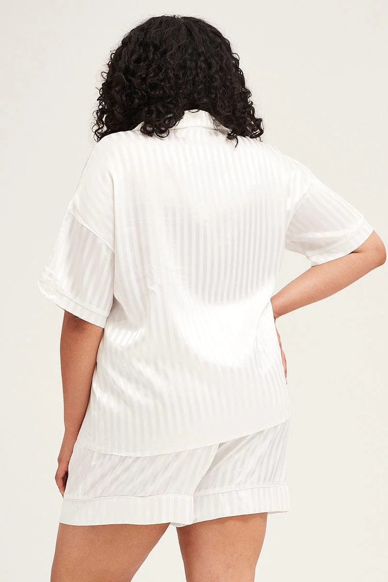 Stripe Pyjamas Set Short Sleeve Collared Shorts Satin - Image 5