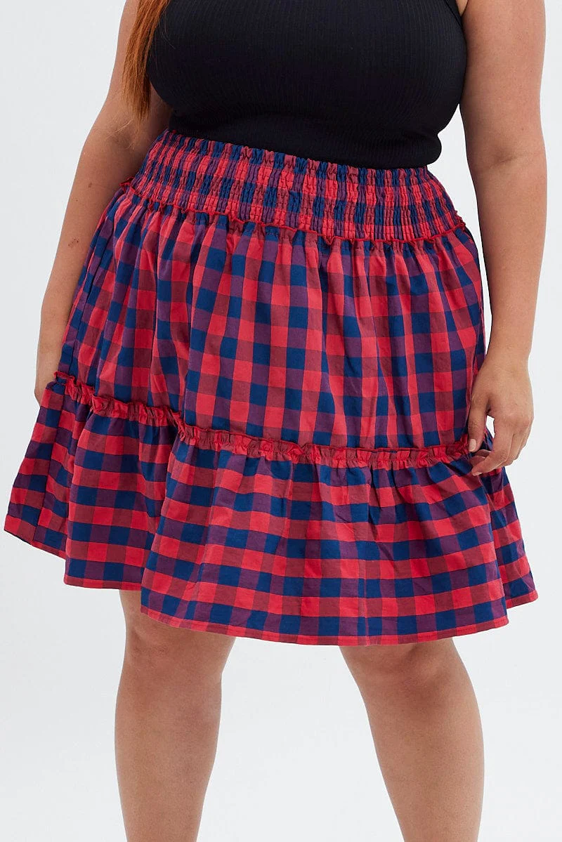 Stripe Shirred Waist Check Skater Skirt - Image 2