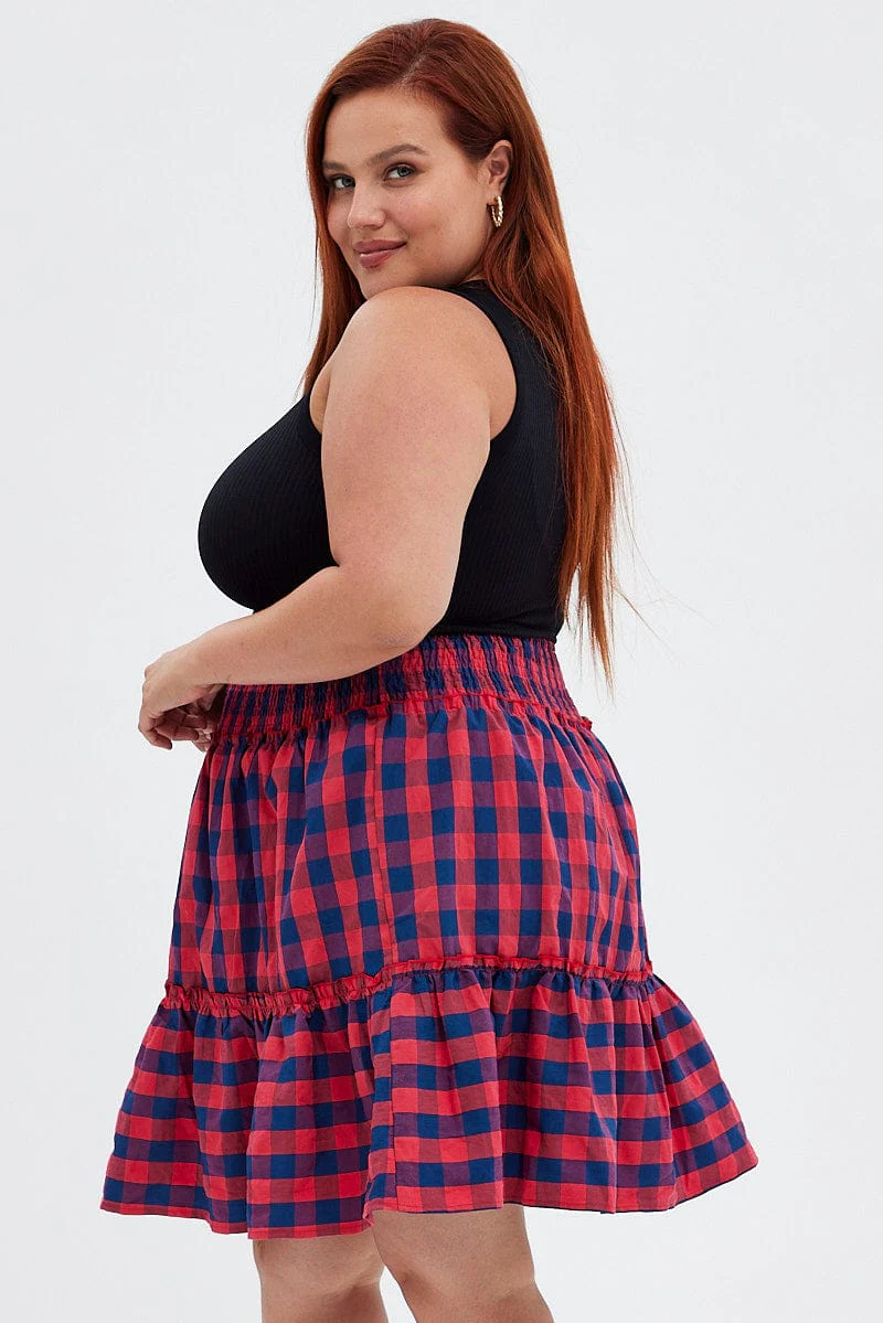 Stripe Shirred Waist Check Skater Skirt - Image 4