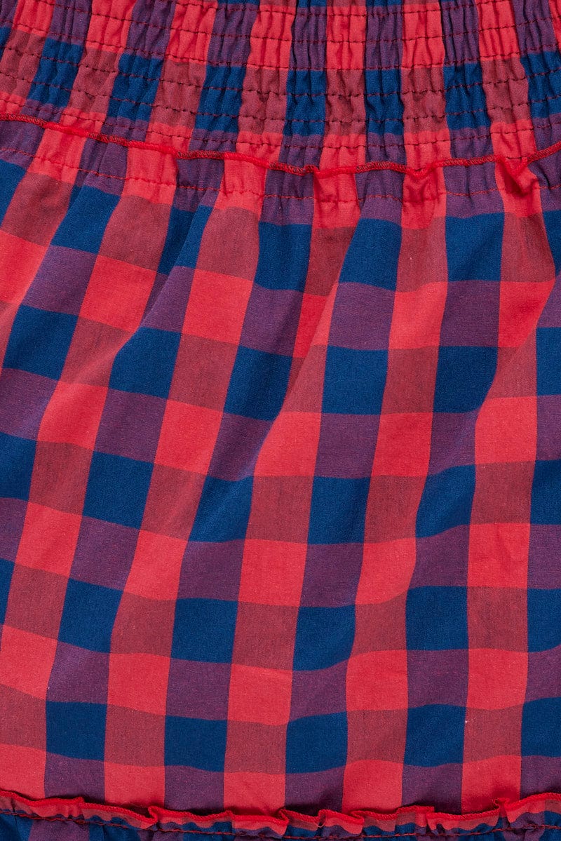 Stripe Shirred Waist Check Skater Skirt - Image 6