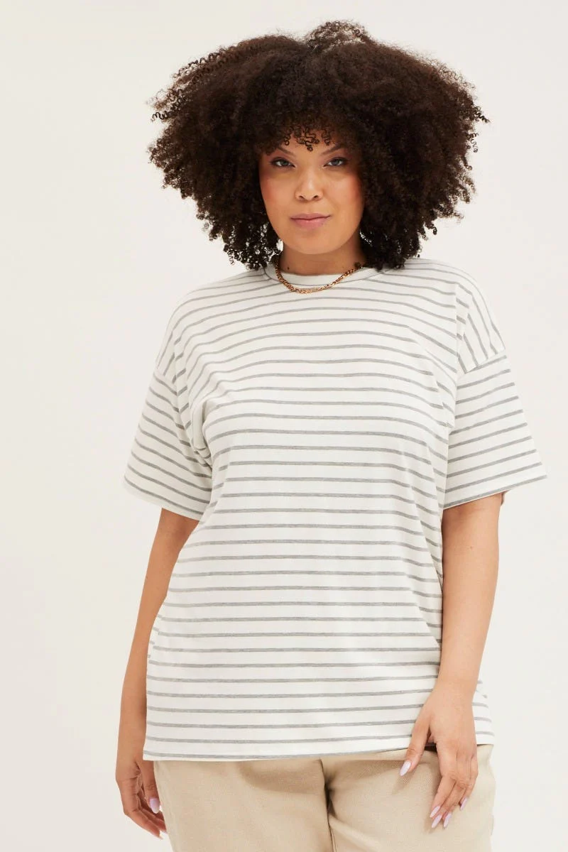 Stripe Short Sleeve Cotton Oversized T-shirt