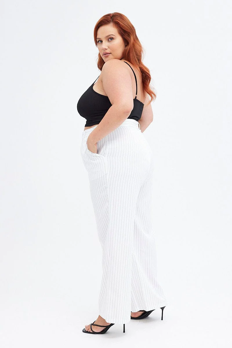 Stripe Wide Leg Pants High Rise Pin Seam Front - Image 4