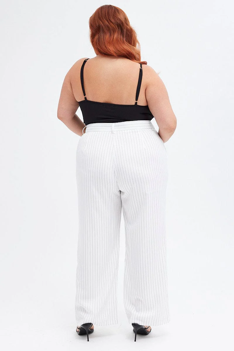 Stripe Wide Leg Pants High Rise Pin Seam Front - Image 5