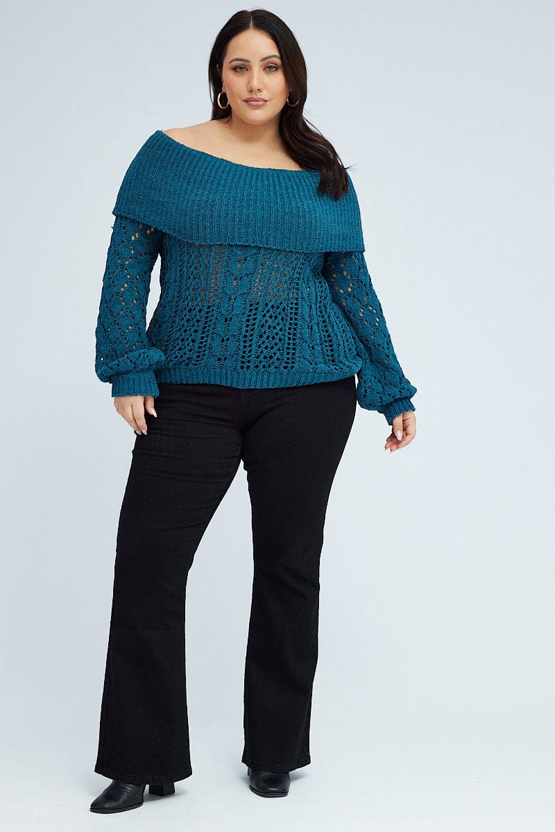 Teal Boho Off Shoulder Knit - Image 2