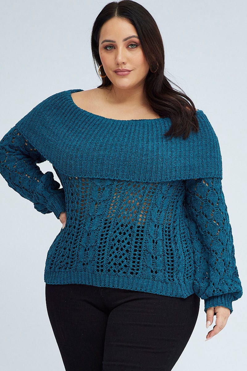 Teal Boho Off Shoulder Knit - Image 3